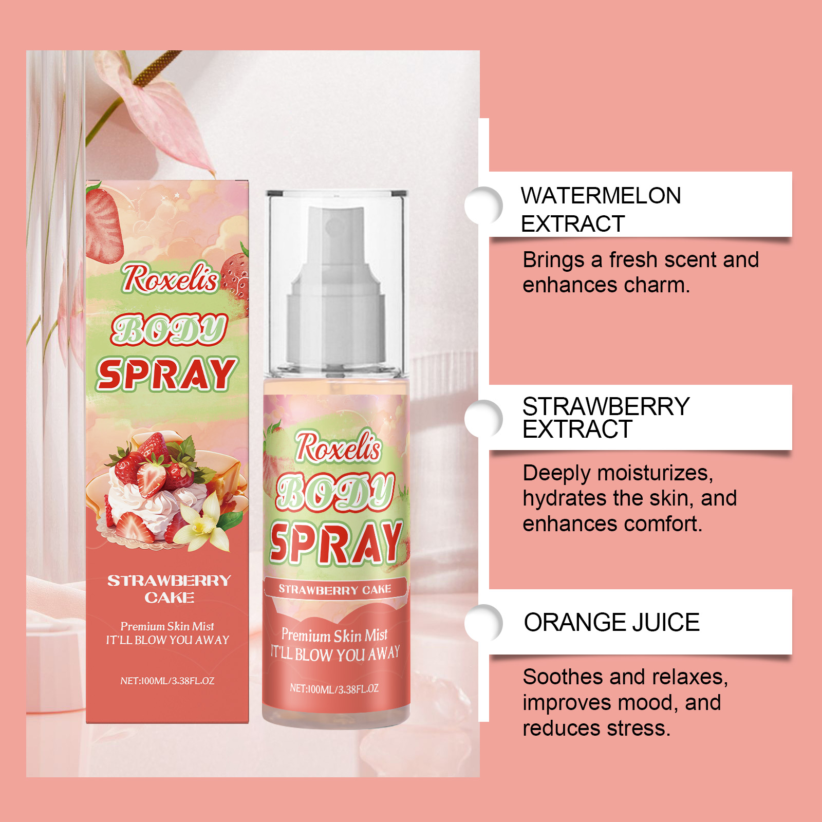 Roxelis bolo de morango névoa  - Perfume Fragrance Mist avaliação e preço